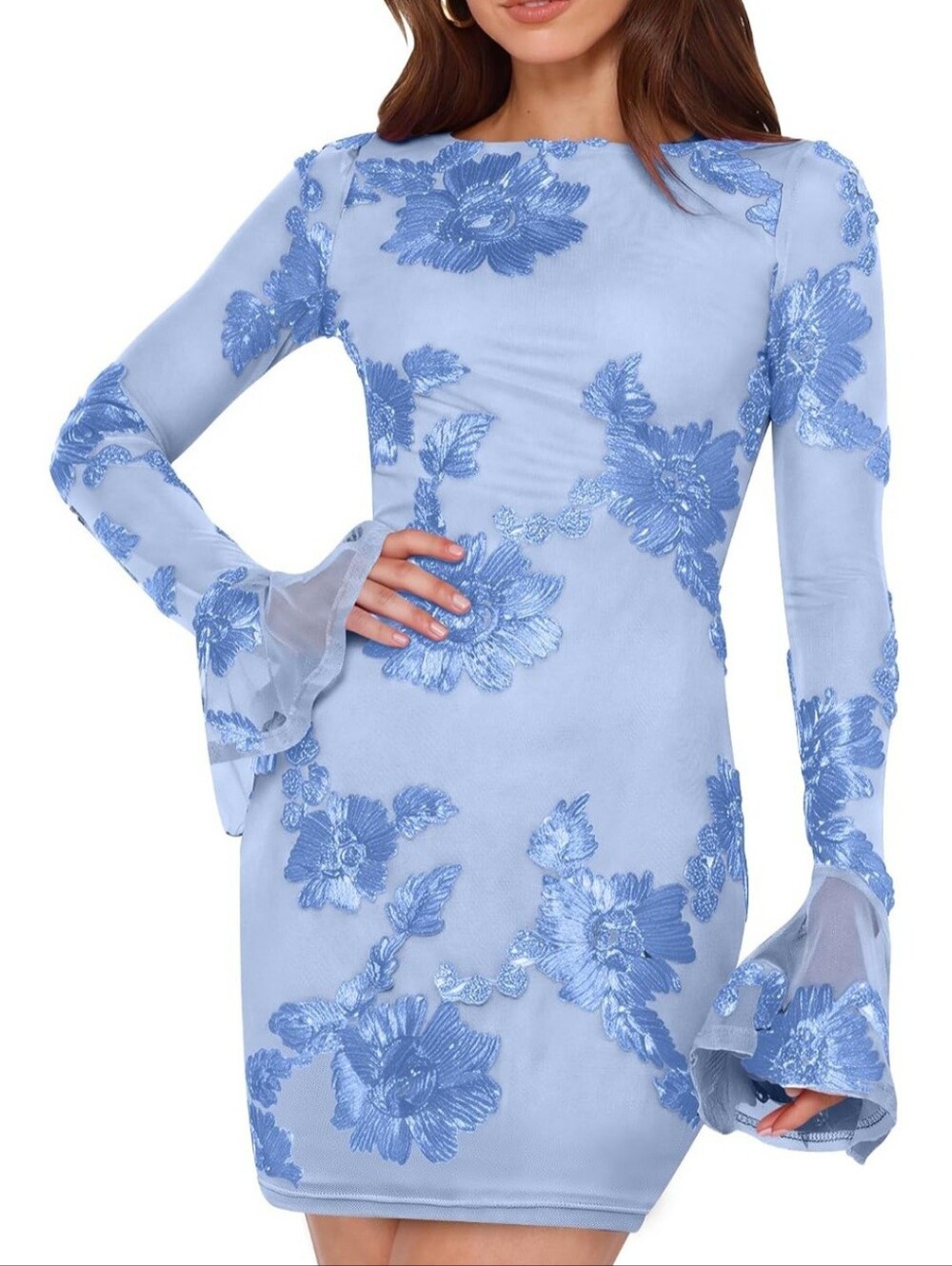 NWT Light Blue Floral Mini Dress Women’s Small Bodycon Cocktail Wedding Guest